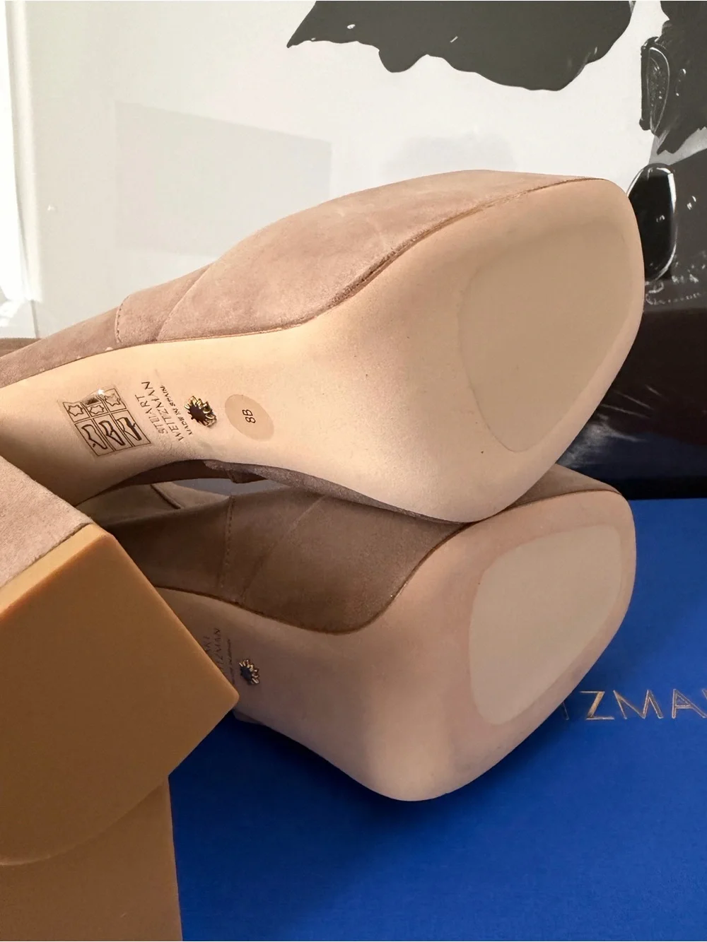 Stuart Weitzman SkyHigh Platform Boot in Cashmere, 8 - Box + Dustbag